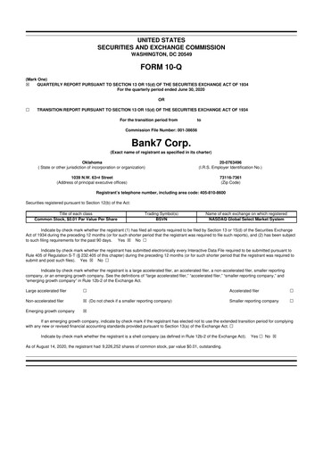 Miniature Bank7 10-Q Rapport trimestriel 2020 