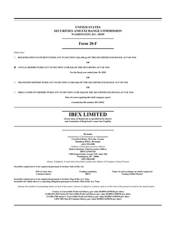 Thumbnail IBEX 20-F Annual Report 2020