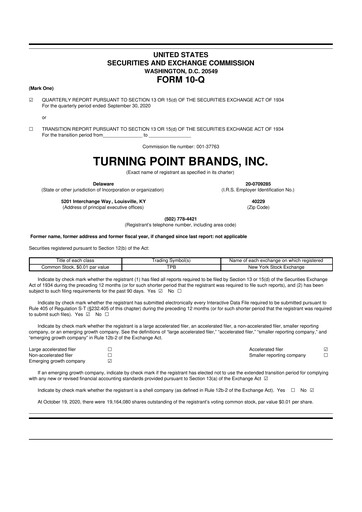 Thumbnail Turning Point Brands 10-Q Quarterly Report FY2020 
