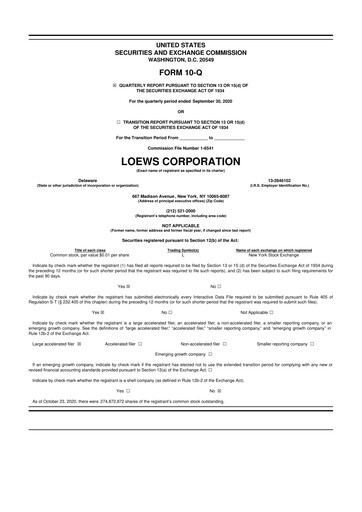 Thumbnail Loews Corporation
 10-Q Quarterly Report FY2020 