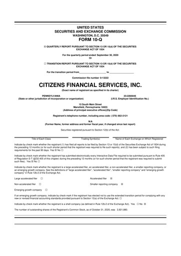 Vorschaubild Citizens Financial Services 10-Q Quartalsbericht 2020 