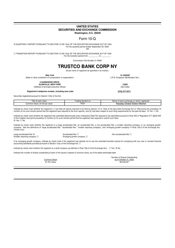 Miniature Trustco Bank 10-Q Rapport trimestriel 2020 