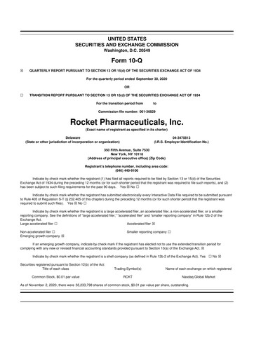 Thumbnail Rocket Pharmaceuticals
 10-Q Quarterly Report FY2020 