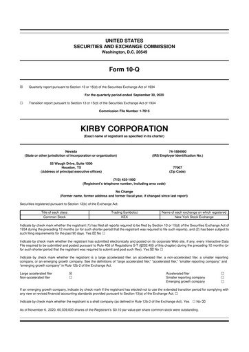 Thumbnail Kirby Corporation
 10-Q Quarterly Report FY2020 