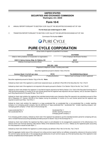 Thumbnail Pure Cycle (water) 10-K Annual Report 2020