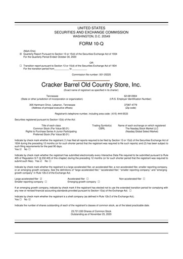 Vorschaubild Cracker Barrel 10-Q Quartalsbericht  