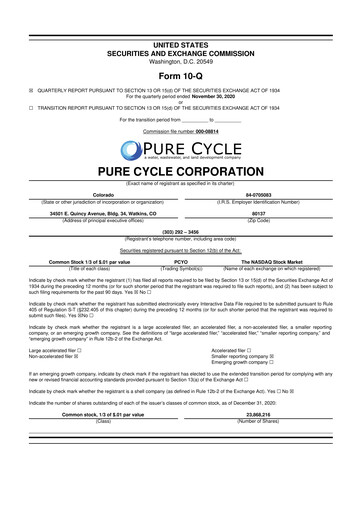 Thumbnail Pure Cycle (water) 10-Q Quarterly Report FY2021 