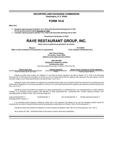 Thumbnail Rave Restaurant Group 10-Q Quarterly Report FY 