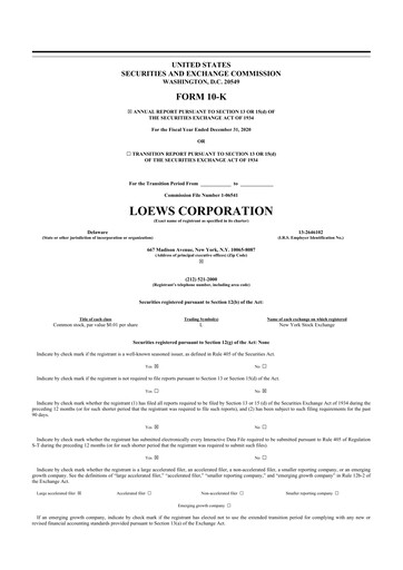 Thumbnail Loews Corporation
 10-K Annual Report 2020
