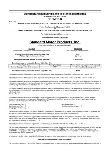 Thumbnail Standard Motor Products 10-K Annual Report 2020