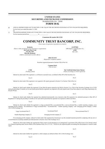 Thumbnail Community Trust Bancorp 10-K Annual Report 2020