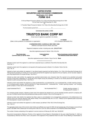 Miniature Trustco Bank 10-K Rapport annuel 