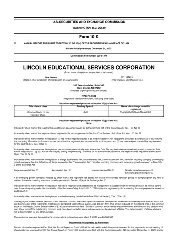 Miniature Lincoln Educational Services 10-K Rapport annuel 2020