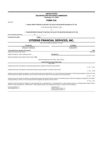 Vorschaubild Citizens Financial Services 10-K Jahresbericht 2020