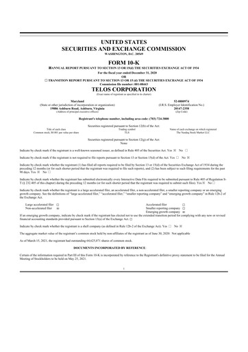 Thumbnail Telos 10-K Annual Report 2020