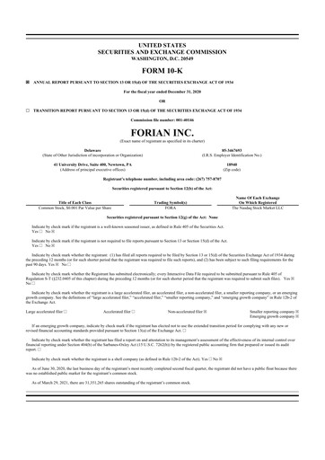 Thumbnail Forian 10-K Annual Report 2020