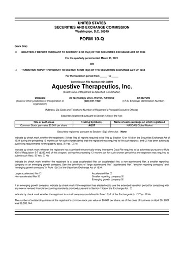 Thumbnail Aquestive Therapeutics
 10-Q Quarterly Report FY 