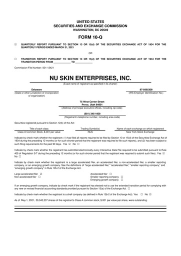 Thumbnail Nu Skin 10-Q Quarterly Report FY2021 
