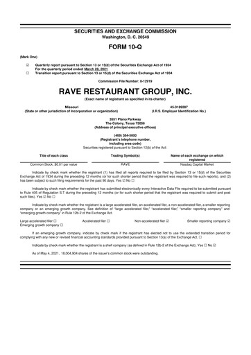 Thumbnail Rave Restaurant Group 10-Q Quarterly Report FY 