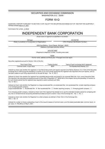 Thumbnail Independent Bank Corporation 10-Q Quarterly Report FY2021 