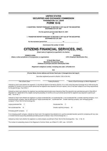 Vorschaubild Citizens Financial Services 10-Q Quartalsbericht 2021 