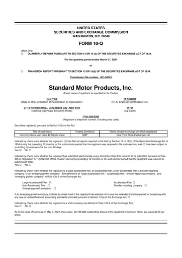 Thumbnail Standard Motor Products 10-Q Quarterly Report FY2021 