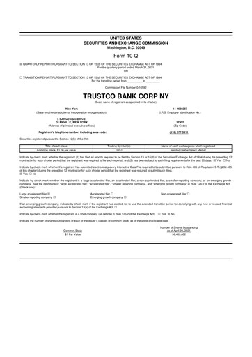 Miniature Trustco Bank 10-Q Rapport trimestriel 2021 