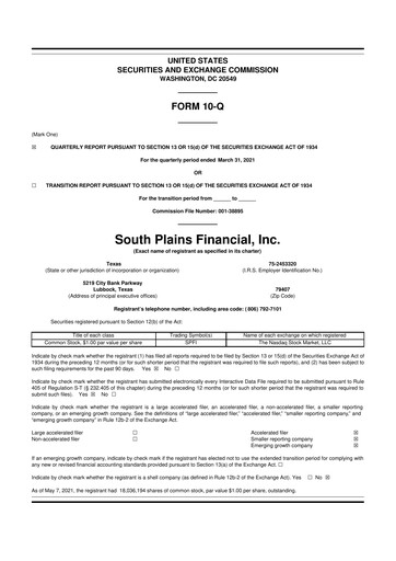 Thumbnail South Plains Financial 10-Q Quarterly Report FY2021 