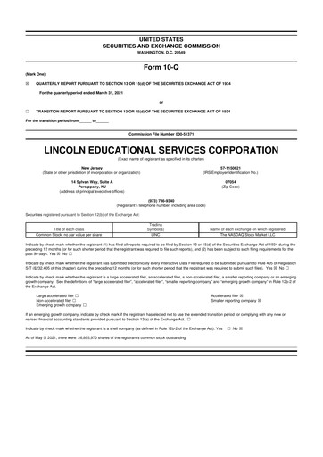 Miniature Lincoln Educational Services 10-Q Rapport trimestriel 2021 