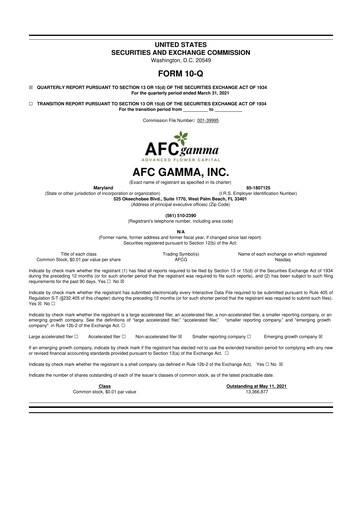 Thumbnail 	Advanced Flower Capital 10-Q Quarterly Report FY2021 