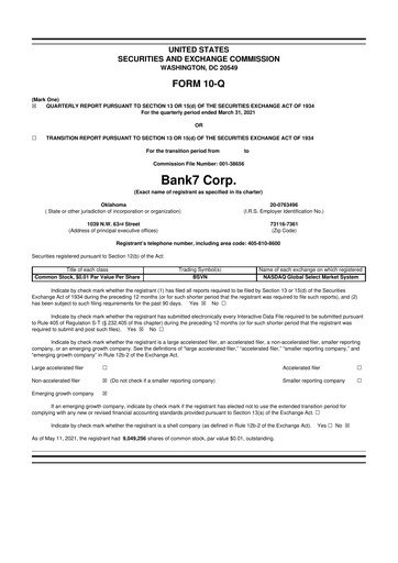 Miniature Bank7 10-Q Rapport trimestriel 2021 