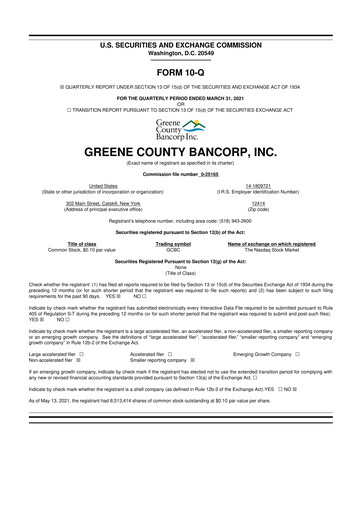 Thumbnail Greene County Bancorp 10-Q Quarterly Report FY2021 