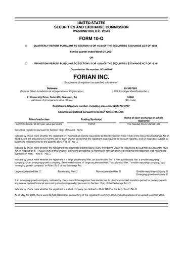 Thumbnail Forian 10-Q Quarterly Report FY2021 