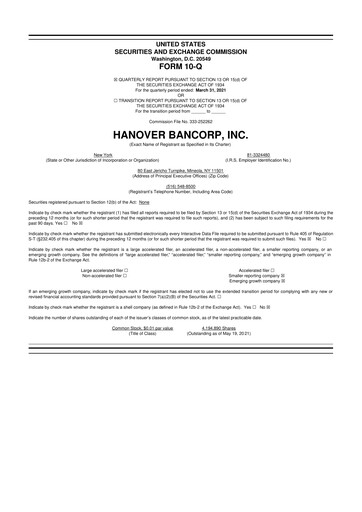 Thumbnail Hanover Bancorp 10-Q Quarterly Report FY2021 