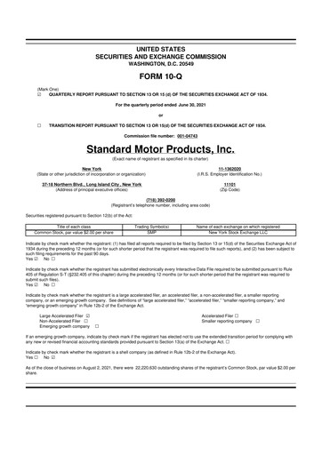 Thumbnail Standard Motor Products 10-Q Quarterly Report FY2021 