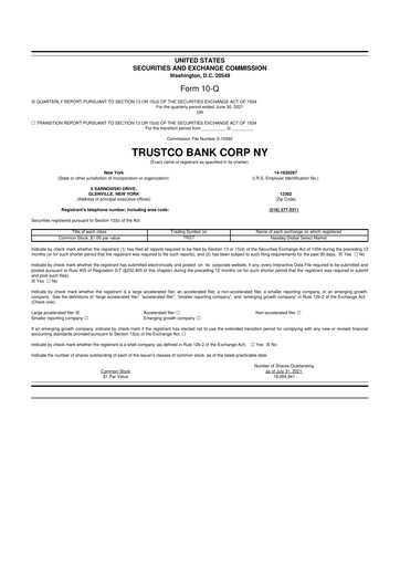 Miniature Trustco Bank 10-Q Rapport trimestriel 2021 