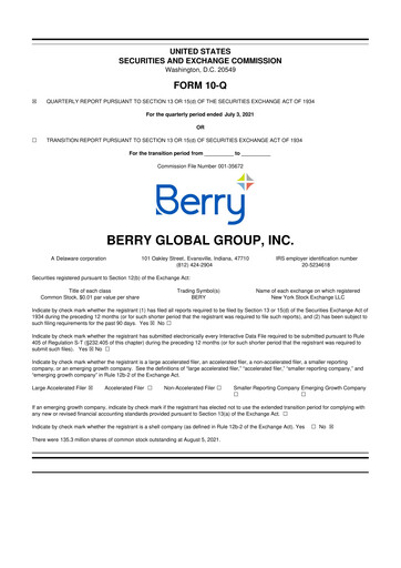 Thumbnail Berry Global
 10-Q Quarterly Report FY2021 