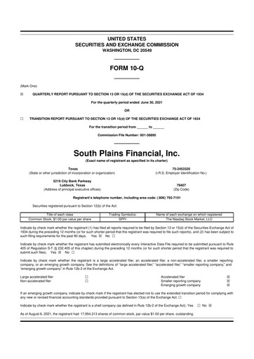 Thumbnail South Plains Financial 10-Q Quarterly Report FY2021 