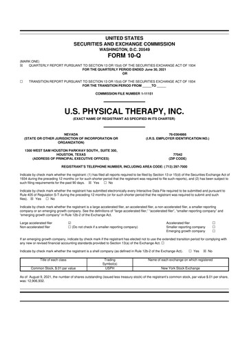 Thumbnail U.S. Physical Therapy, Inc. 10-Q Quarterly Report FY2021 