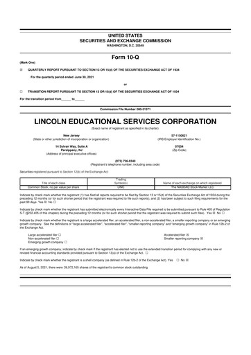 Miniature Lincoln Educational Services 10-Q Rapport trimestriel 2021 