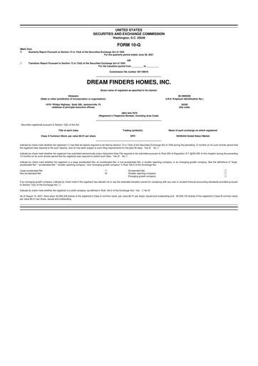 Thumbnail Dream Finders Homes 10-Q Quarterly Report FY2021 