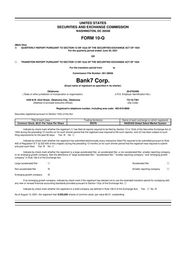 Miniature Bank7 10-Q Rapport trimestriel 2021 