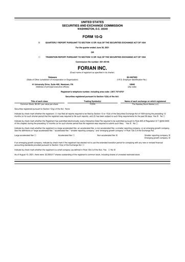 Thumbnail Forian 10-Q Quarterly Report FY2021 