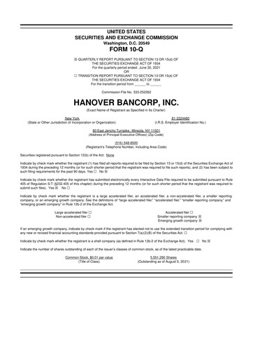 Thumbnail Hanover Bancorp 10-Q Quarterly Report FY2021 