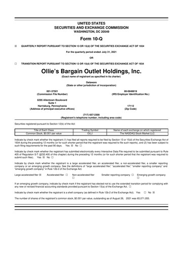 Thumbnail Ollie's Bargain Outlet
 10-Q Quarterly Report FY2021 