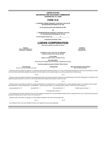 Thumbnail Loews Corporation
 10-Q Quarterly Report FY2021 