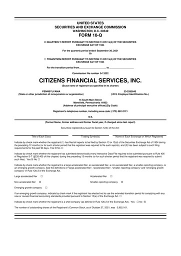 Vorschaubild Citizens Financial Services 10-Q Quartalsbericht 2021 