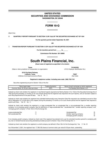 Thumbnail South Plains Financial 10-Q Quarterly Report FY2021 