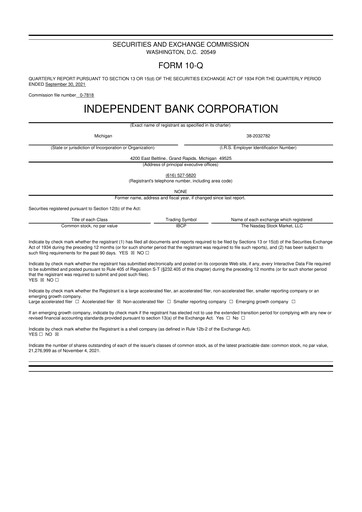 Thumbnail Independent Bank Corporation 10-Q Quarterly Report FY2021 