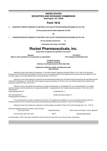 Thumbnail Rocket Pharmaceuticals
 10-Q Quarterly Report FY2021 
